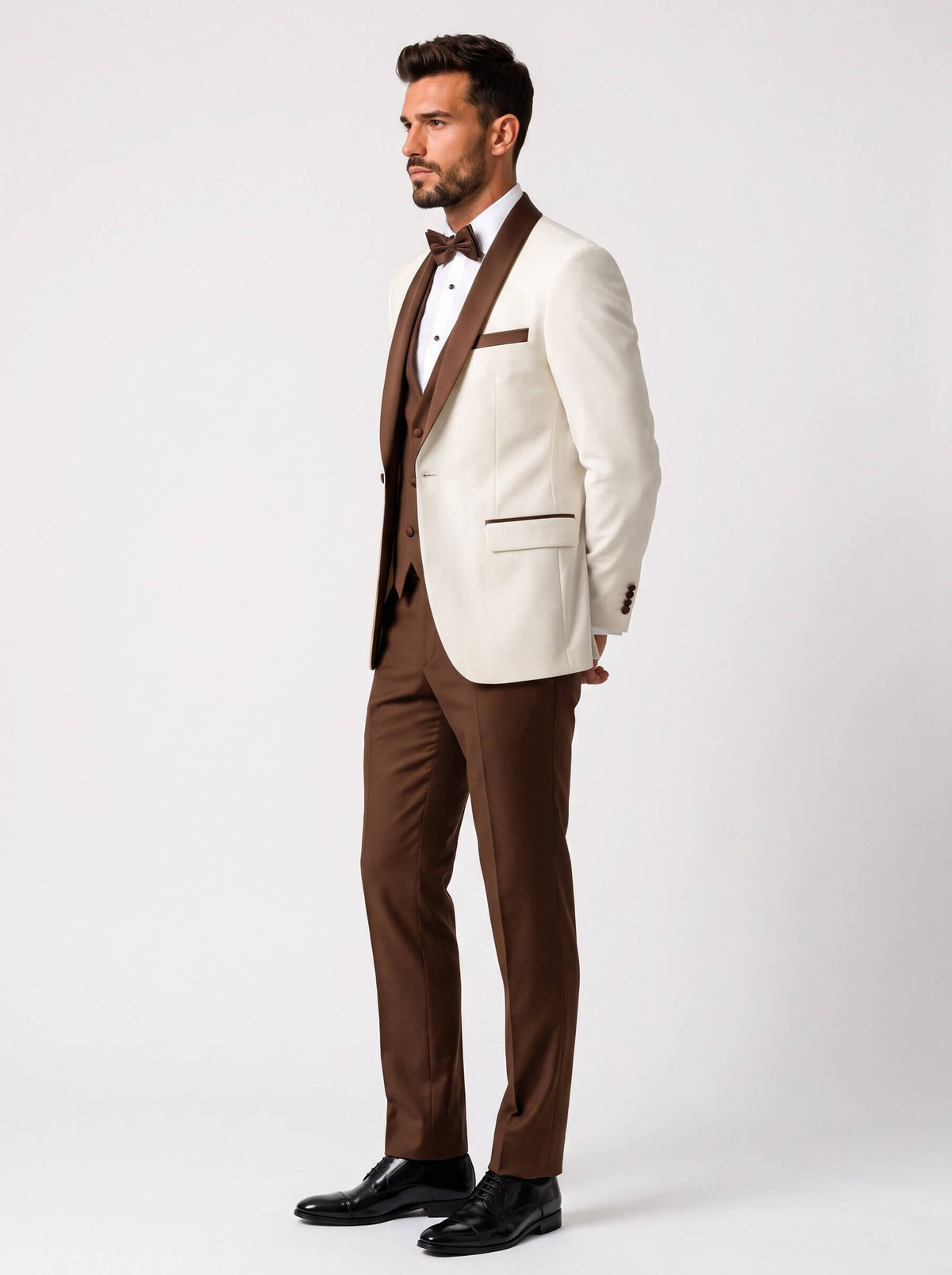 Men’s Ivory & Brown 3 Piece Wedding Tuxedo