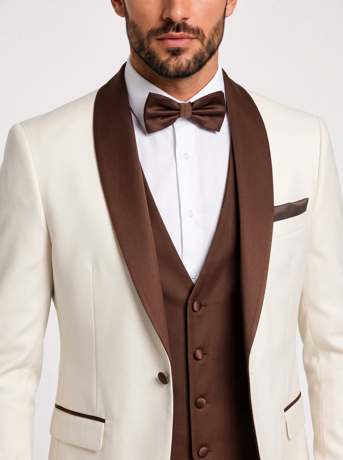 Men’s Ivory & Brown 3 Piece Wedding Tuxedo