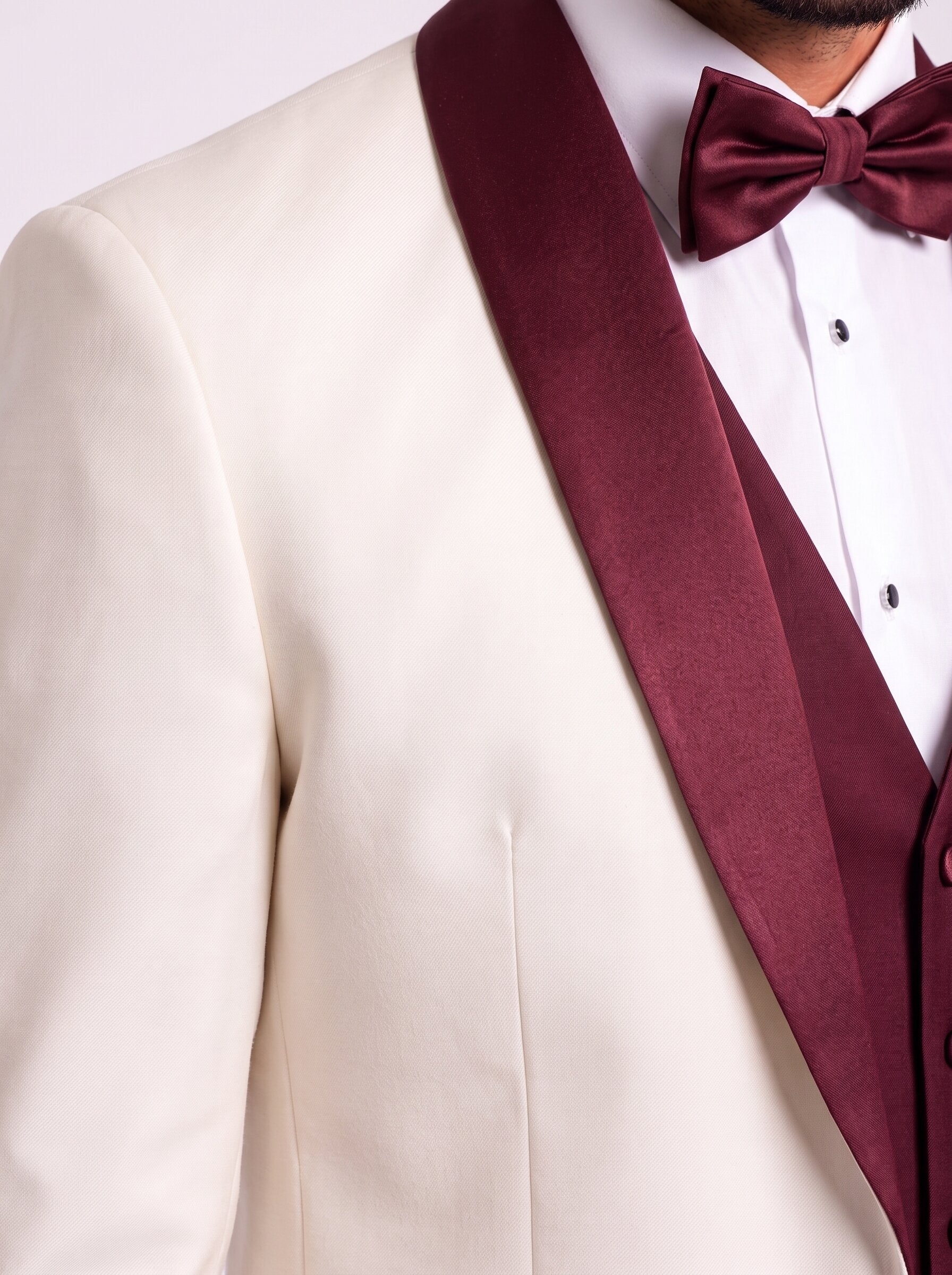 Men’s Ivory Burgundy 3-Piece Wedding Tuxedo Suit