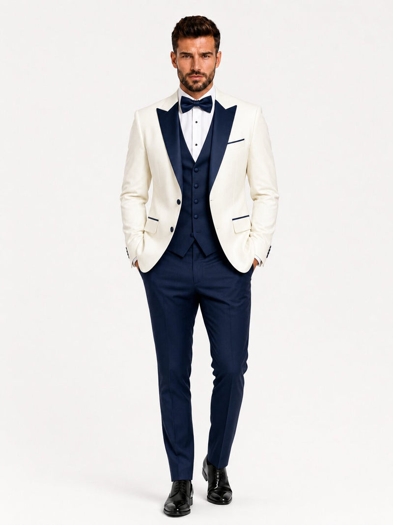 Men’s Ivory & Navy 3-Piece Wedding Tuxedo