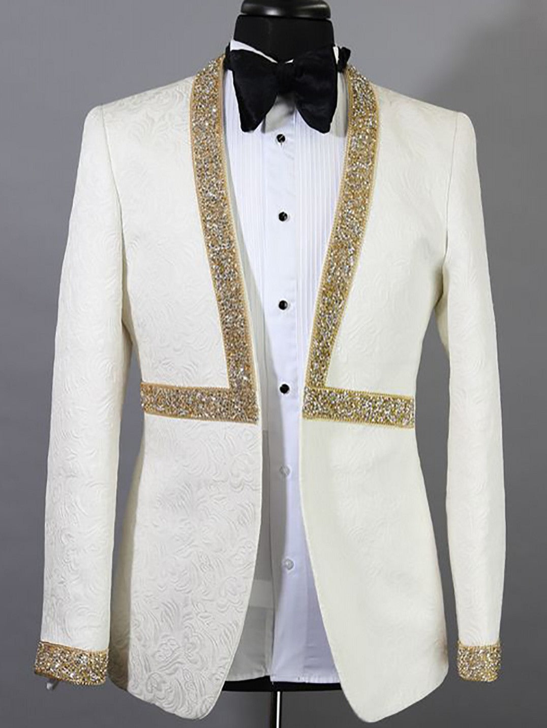 Men’s Jacquard Suit Set with Gold Rhinestone Trim