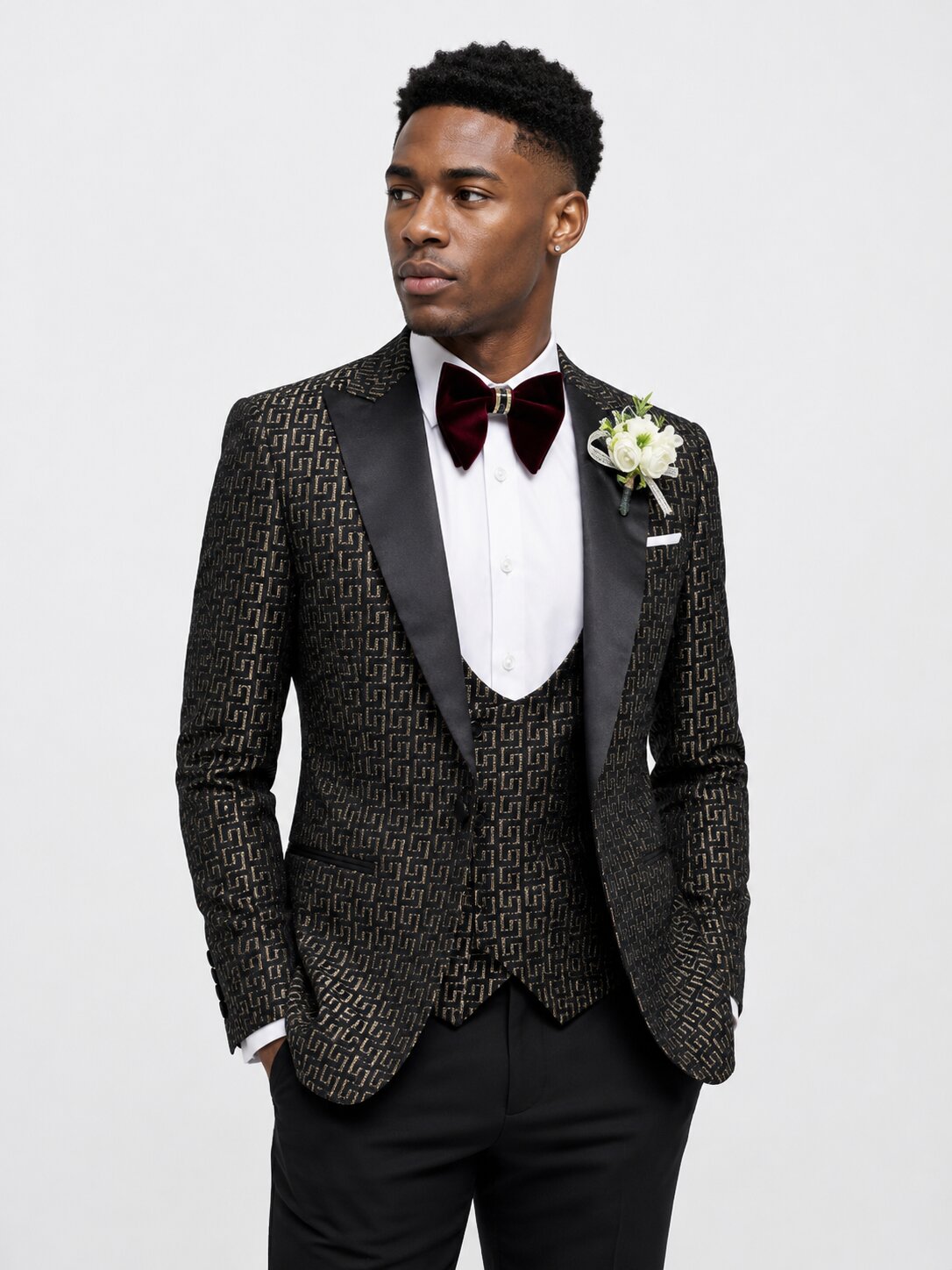 Men’s Geometric Pattern Tuxedo Suit 