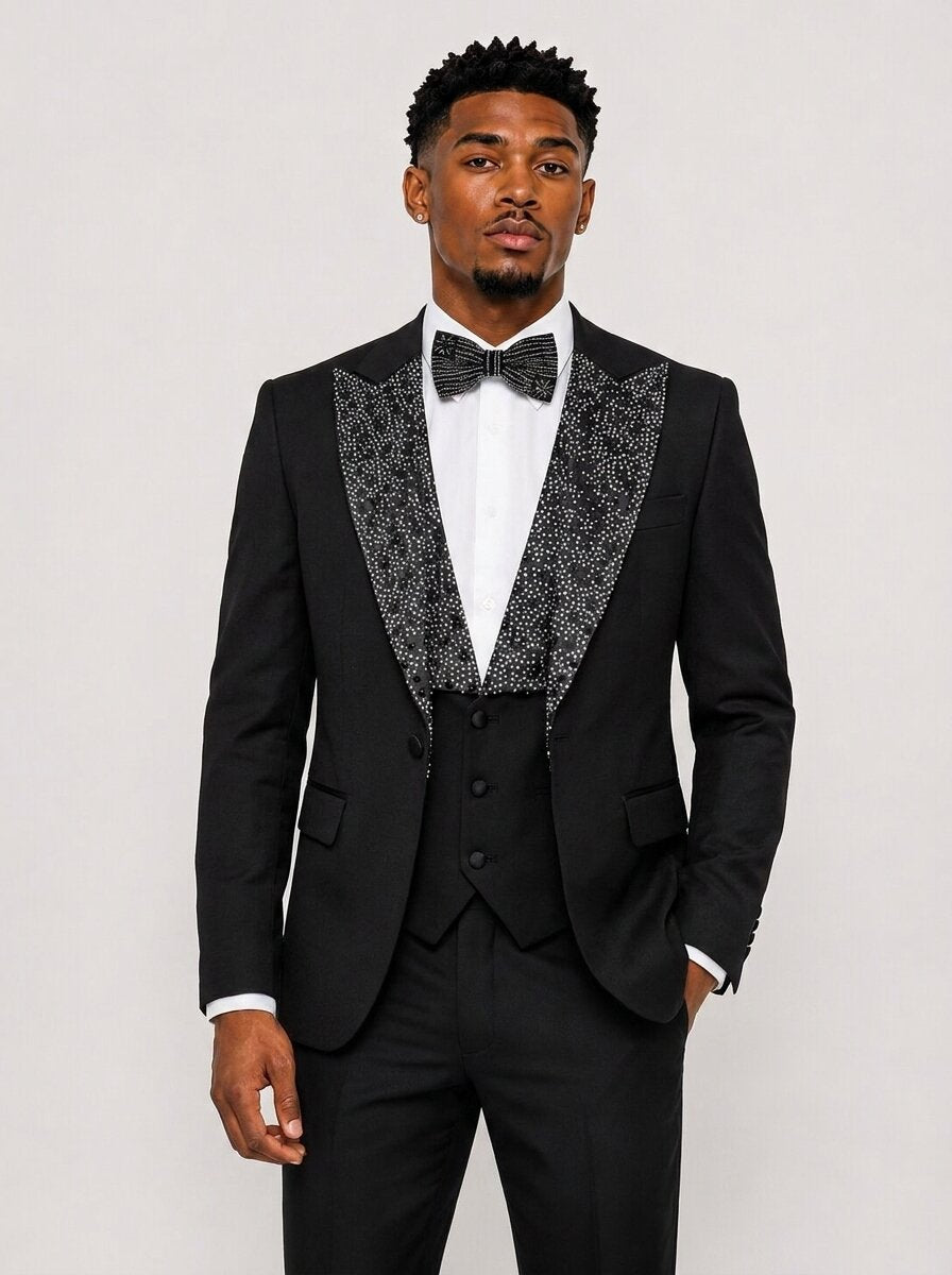Luxury Rhinestone Shawl Lapel 3 Piece Prom Suit for Men