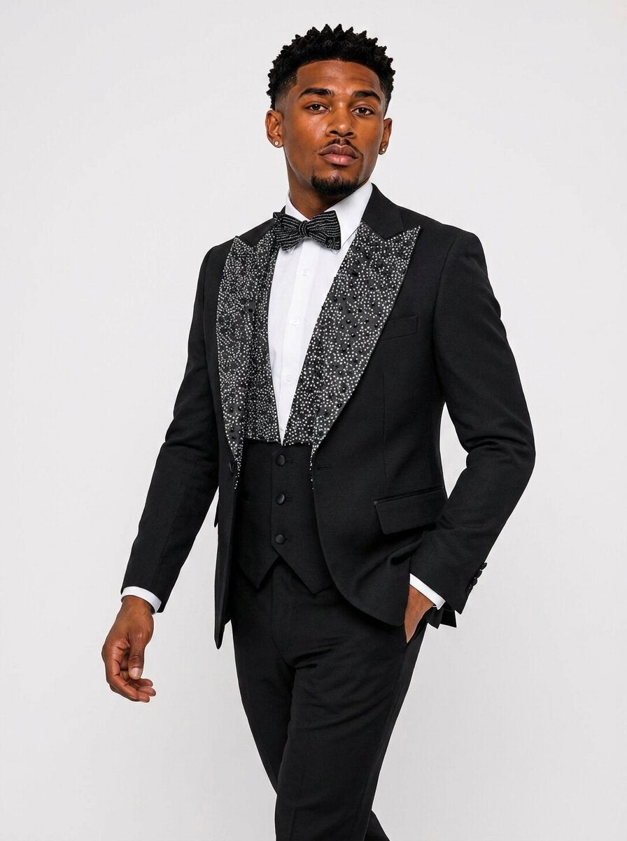 Luxury Rhinestone Shawl Lapel 3 Piece Prom Suit for Men