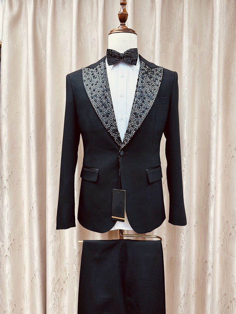 Luxury Rhinestone Shawl Lapel 3 Piece Prom Suit for Men