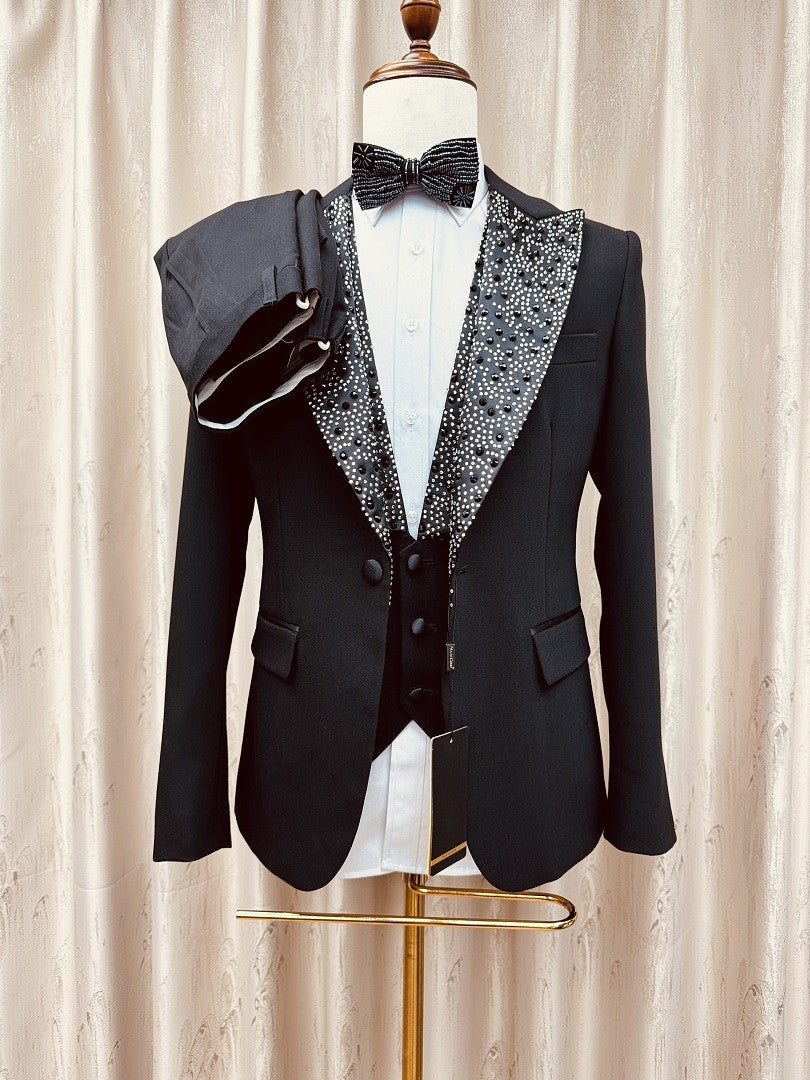 Men's Luxury Rhinestone Lapel 3 Piece Suit