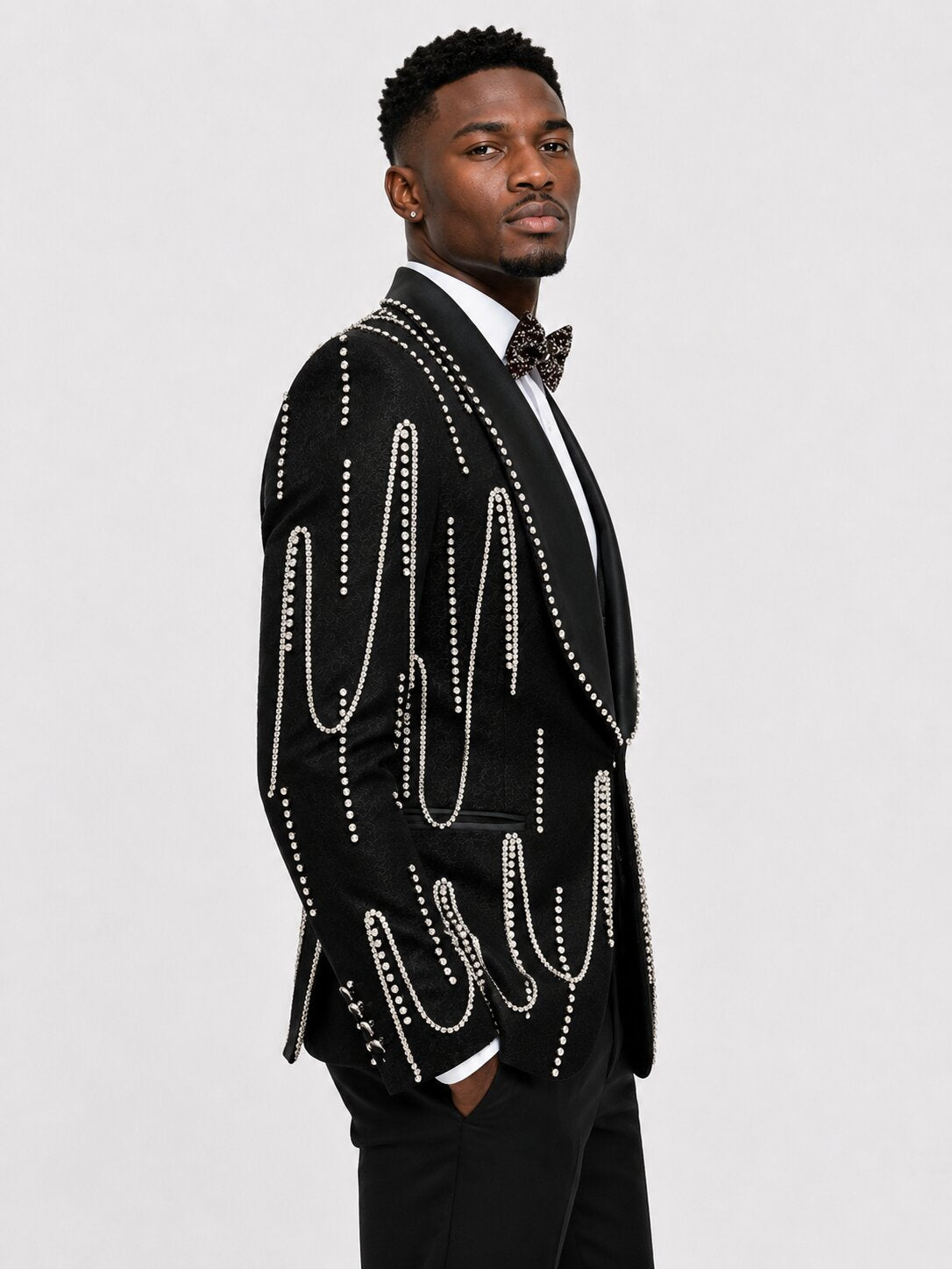 Men’s Luxury Rhinestone Shawl Lapel Tuxedo 3 Piece Suit – Slim Fit Prom & Dinner Blazer Set