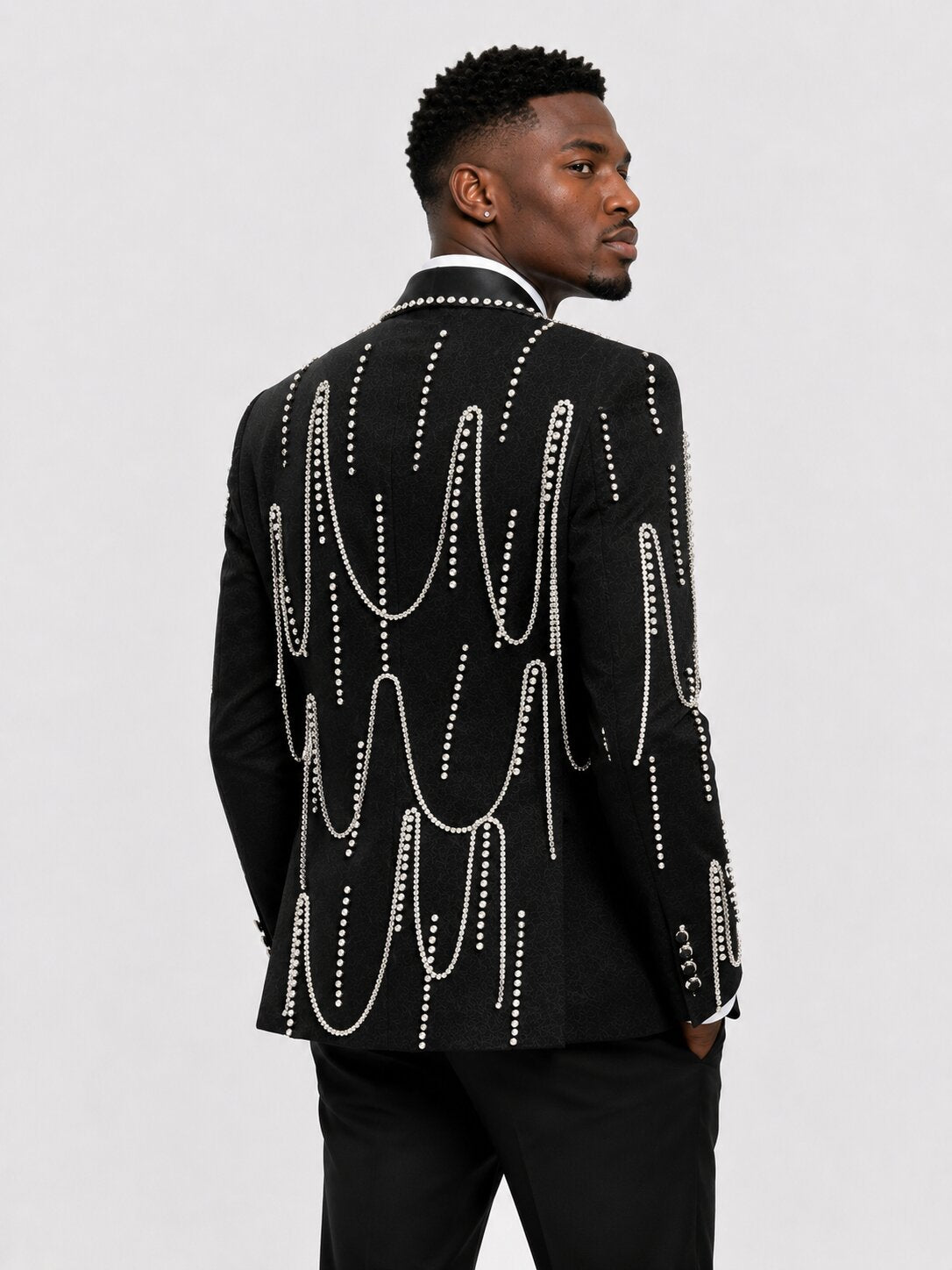 Men’s Luxury Rhinestone Shawl Lapel Tuxedo 3 Piece Suit – Slim Fit Prom & Dinner Blazer Set