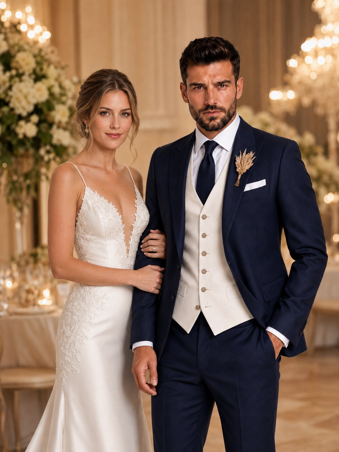 Men’s Navy Ivory 3 Piece Wedding Suit