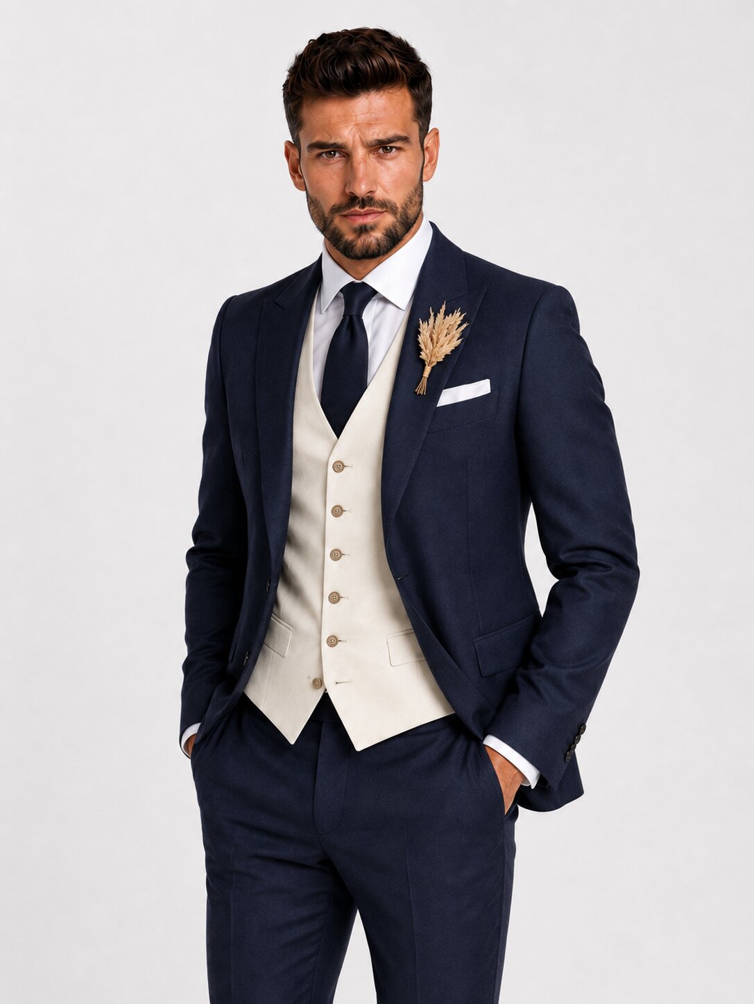 Men’s Navy Ivory 3 Piece Wedding Suit