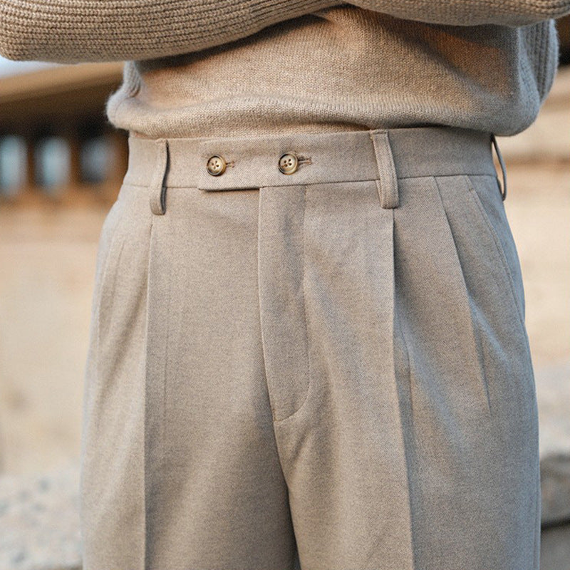 Men’s Neapolitan Pleated Wool-Blend Trousers