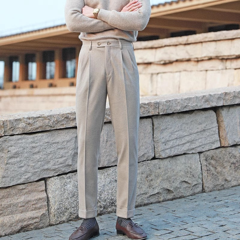 Men’s Neapolitan Pleated Wool-Blend Trousers