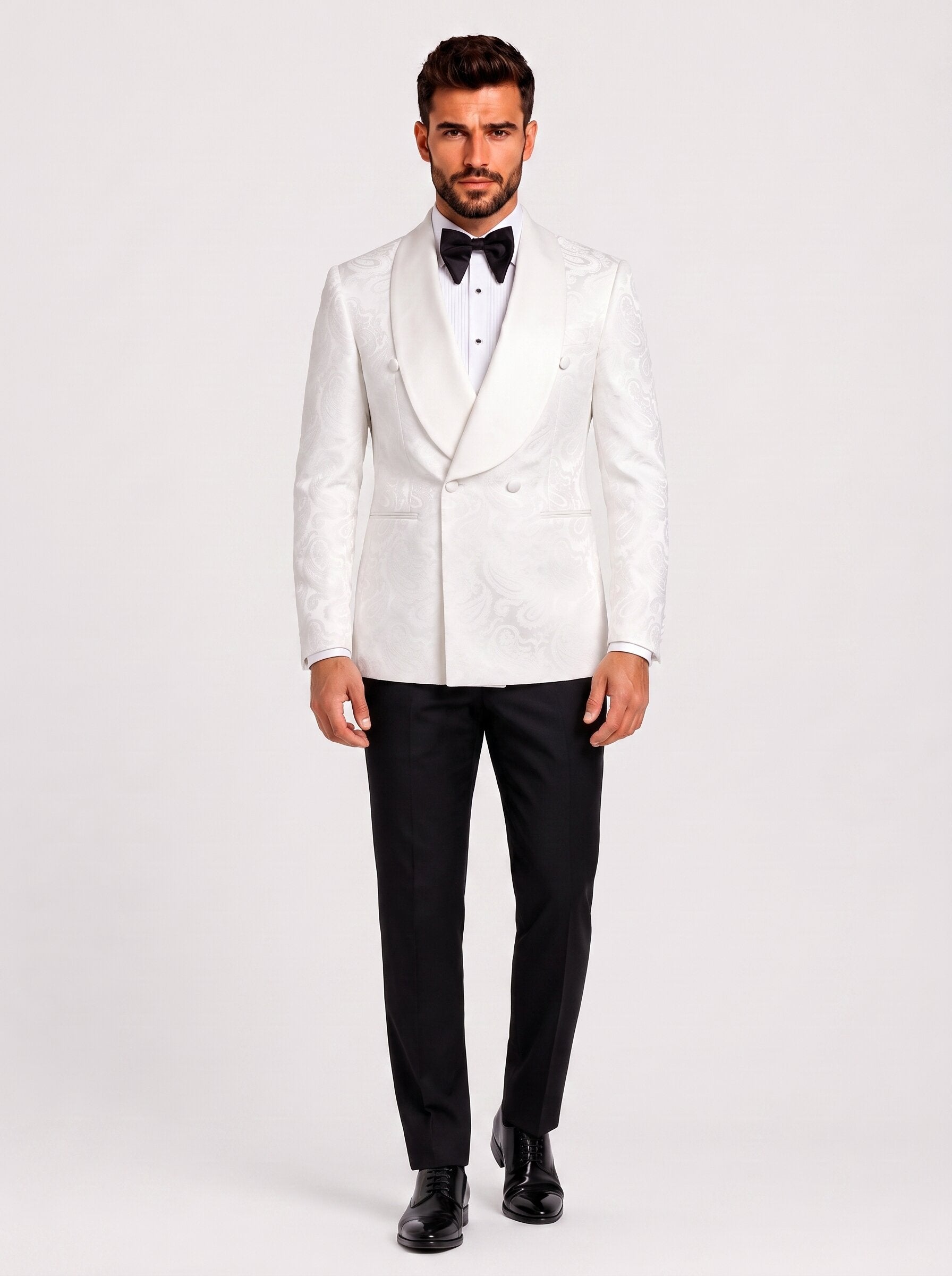 Men’s Paisley Double-Breasted 2 Piece Groom Tuxedo with Wide Shawl Lapel