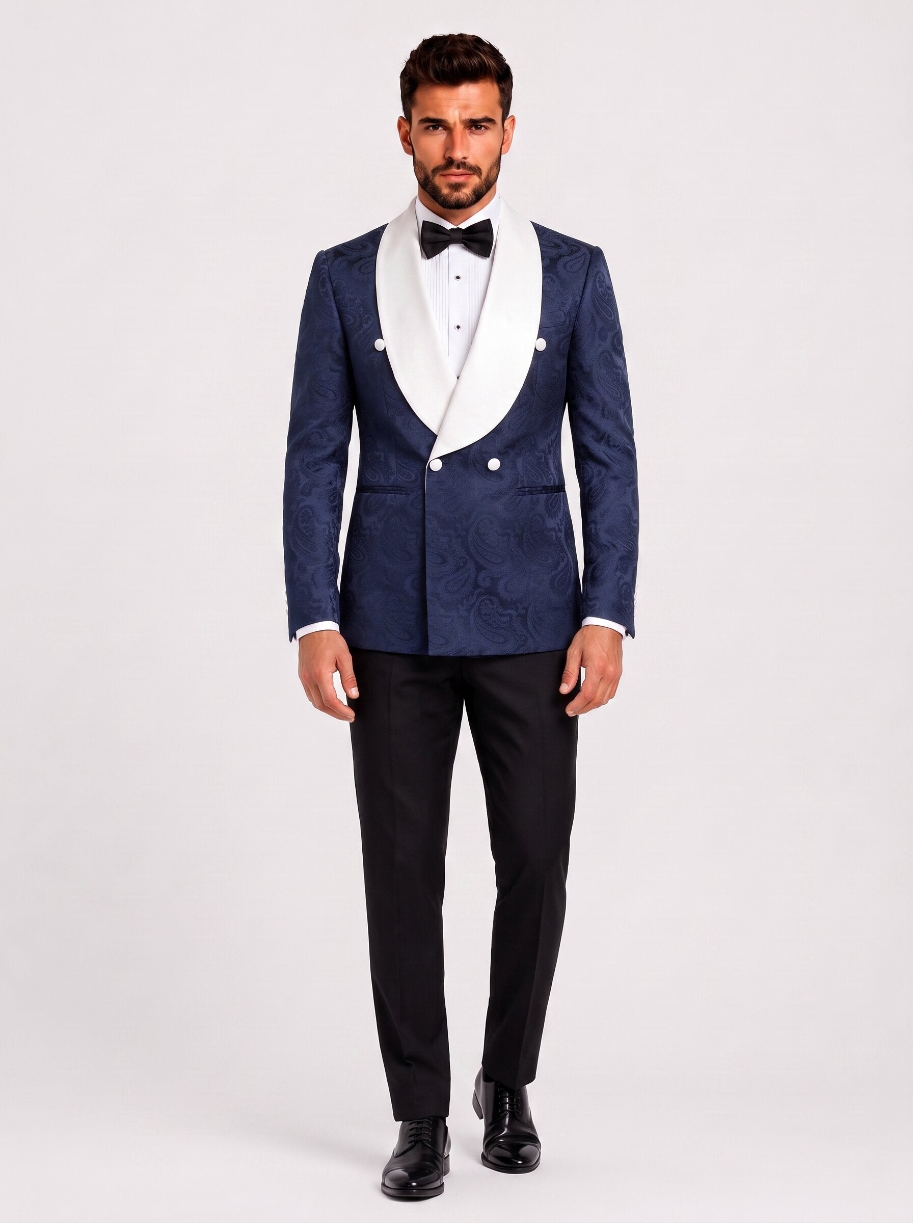 Men’s Paisley Double-Breasted 2 Piece Groom Tuxedo with Wide Shawl Lapel