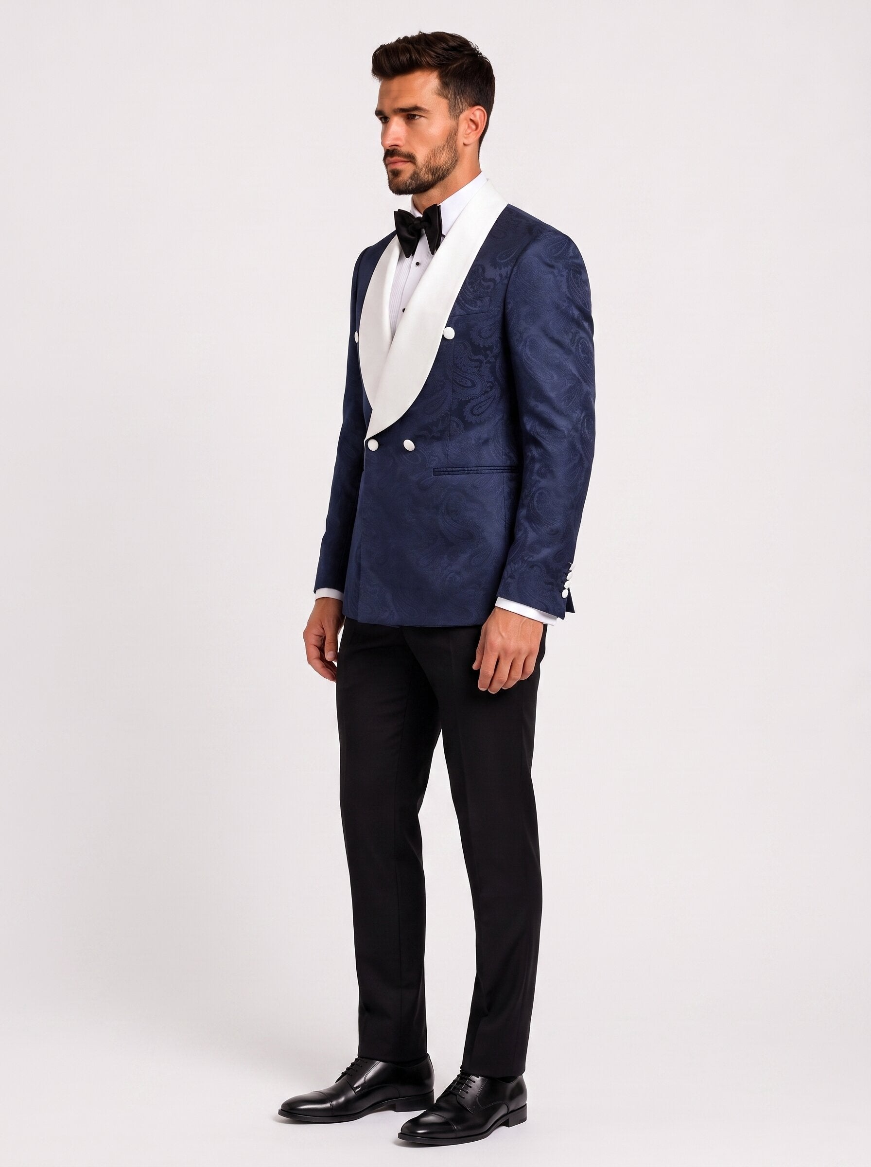 Men’s Paisley Double-Breasted 2 Piece Groom Tuxedo with Wide Shawl Lapel