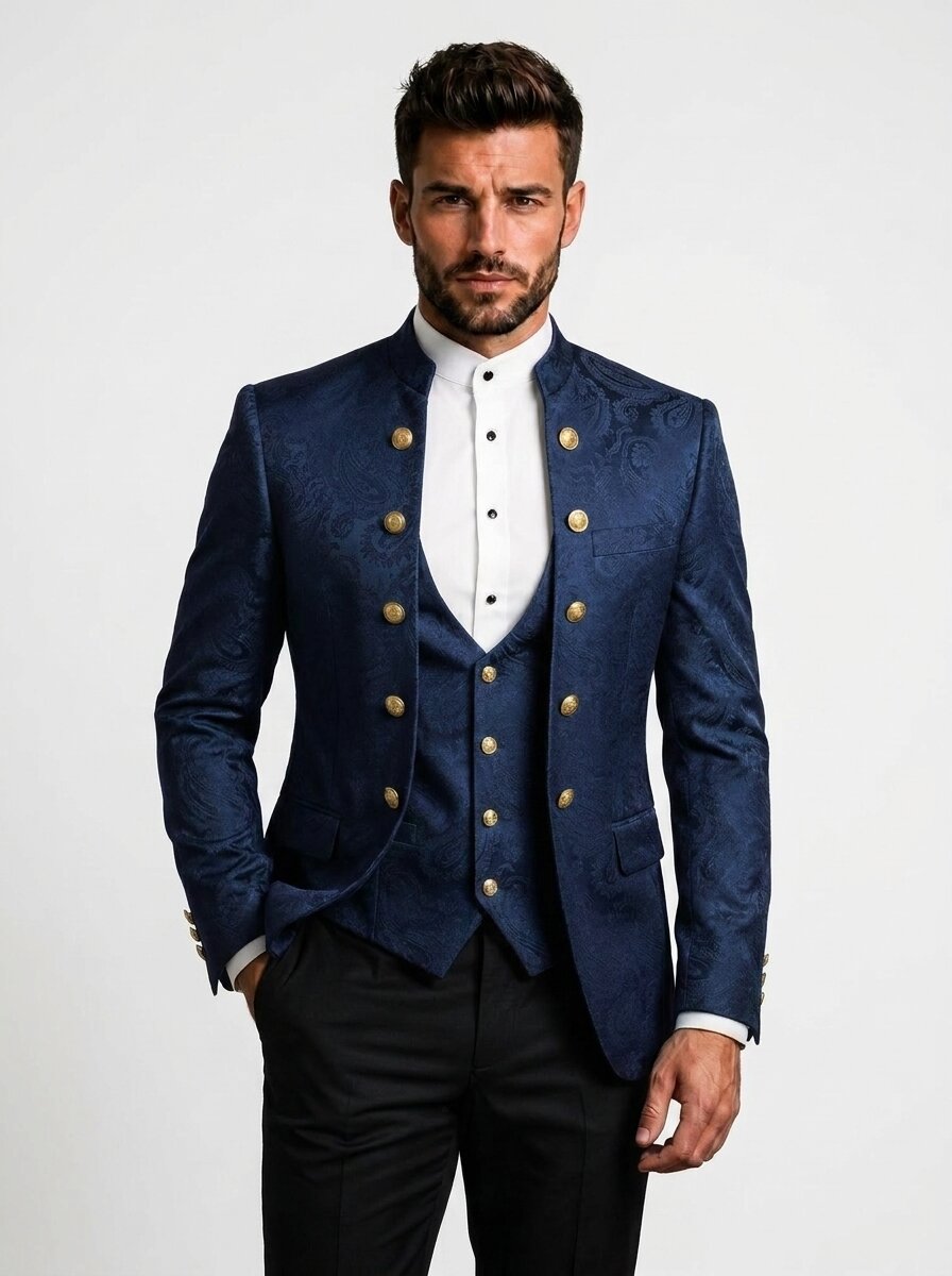 Paisley Mandarin Collar 3 Piece Suit