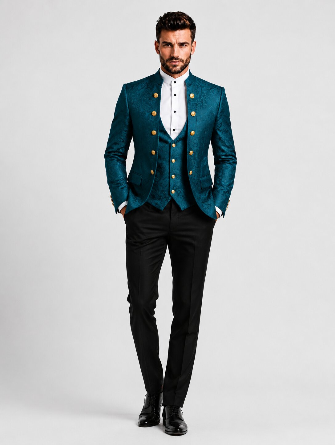 Paisley Mandarin Collar 3 Piece Suit