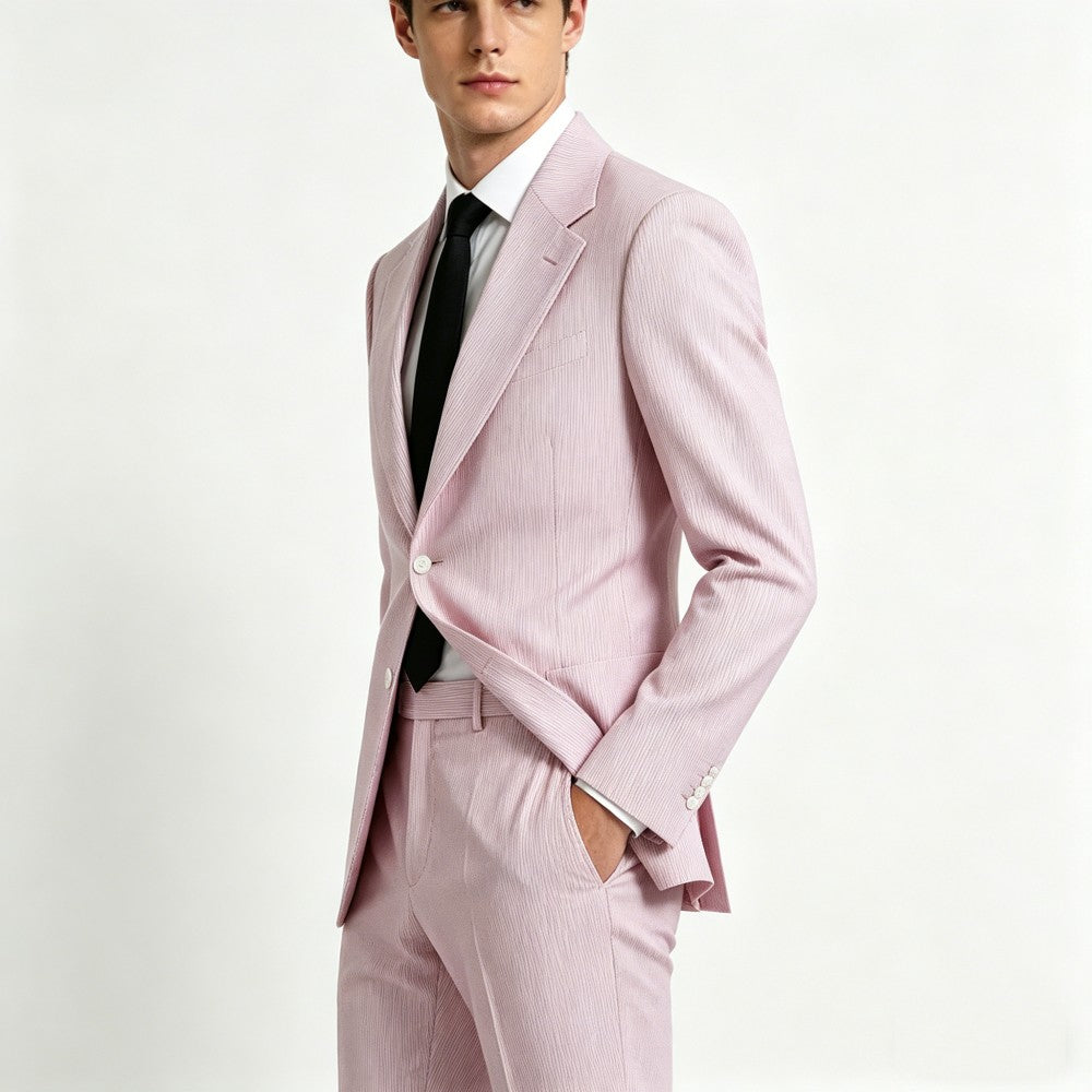 Men’s Pinstripe Seersucker Suit – 2 Piece Summer Slim Fit Suit