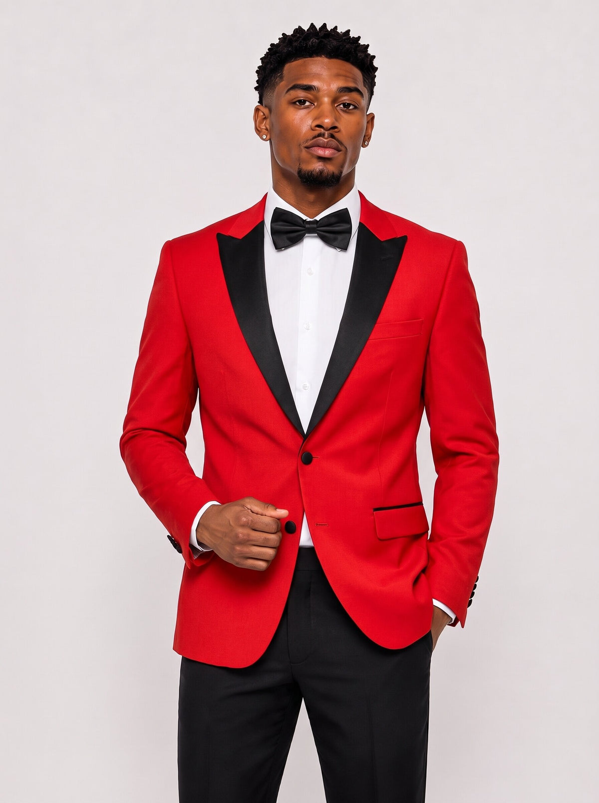 Men’s Red & Black Peak Lapel 2-Piece Prom Suit