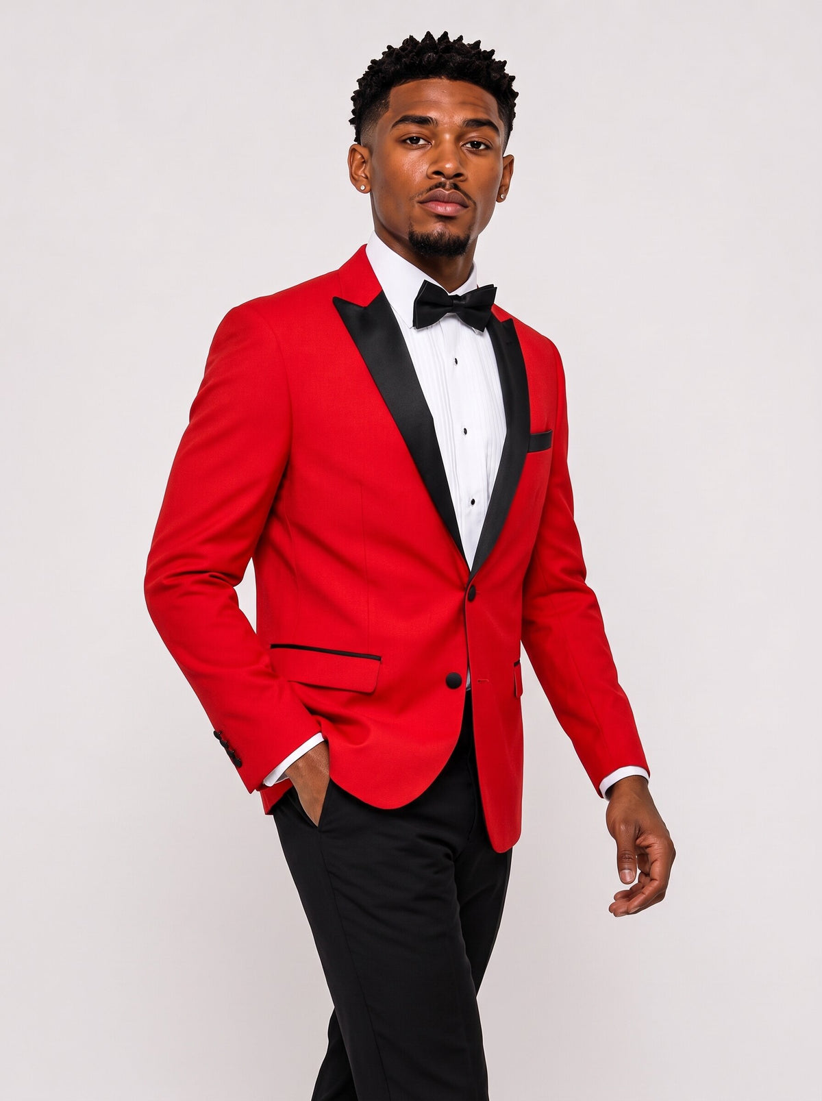 Men’s Red & Black Peak Lapel 2-Piece Prom Suit