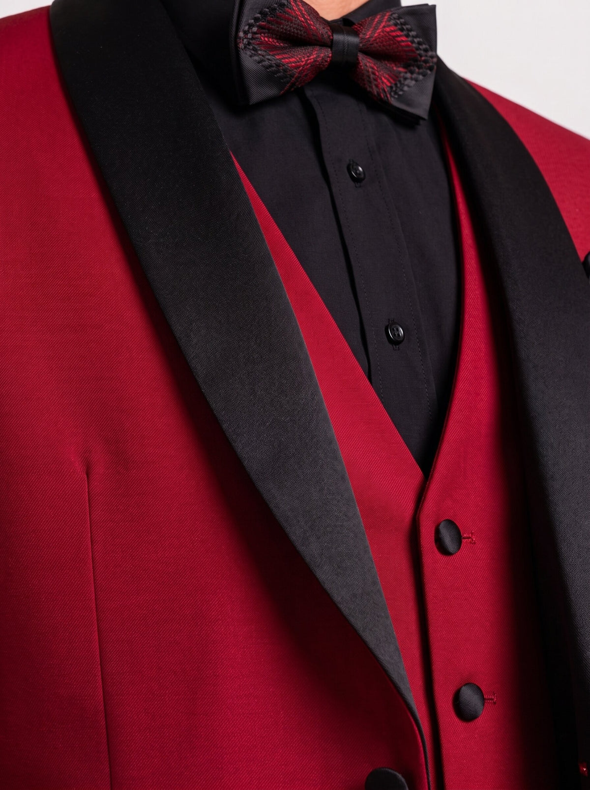 Men’s Red & Black Shawl Lapel 3-Piece Prom Tuxedo
