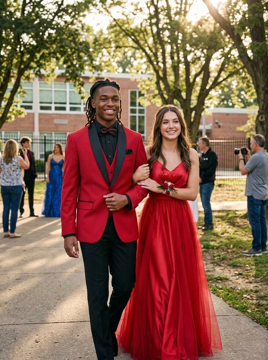Men’s Red & Black Shawl Lapel 3-Piece Prom Tuxedo