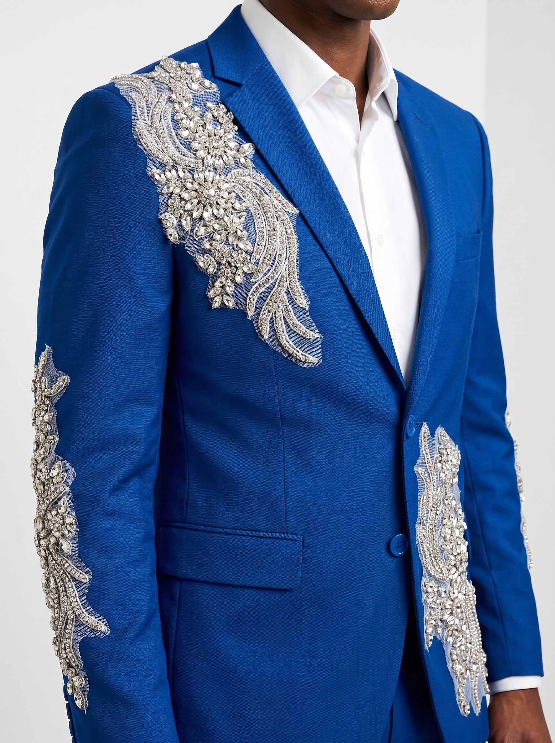 Men's Royal Blue Rhinestone Suit – Luxury Crystal Embellished 2 Piece Prom & Wedding Suit