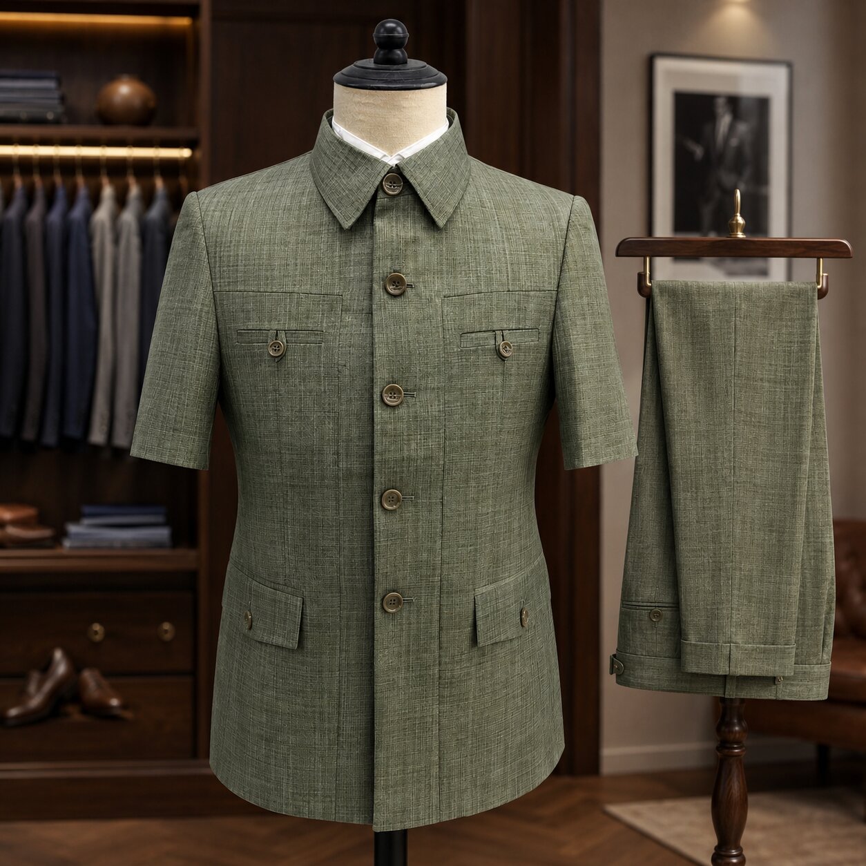 Men's Safari Suit Set Short Sleeve