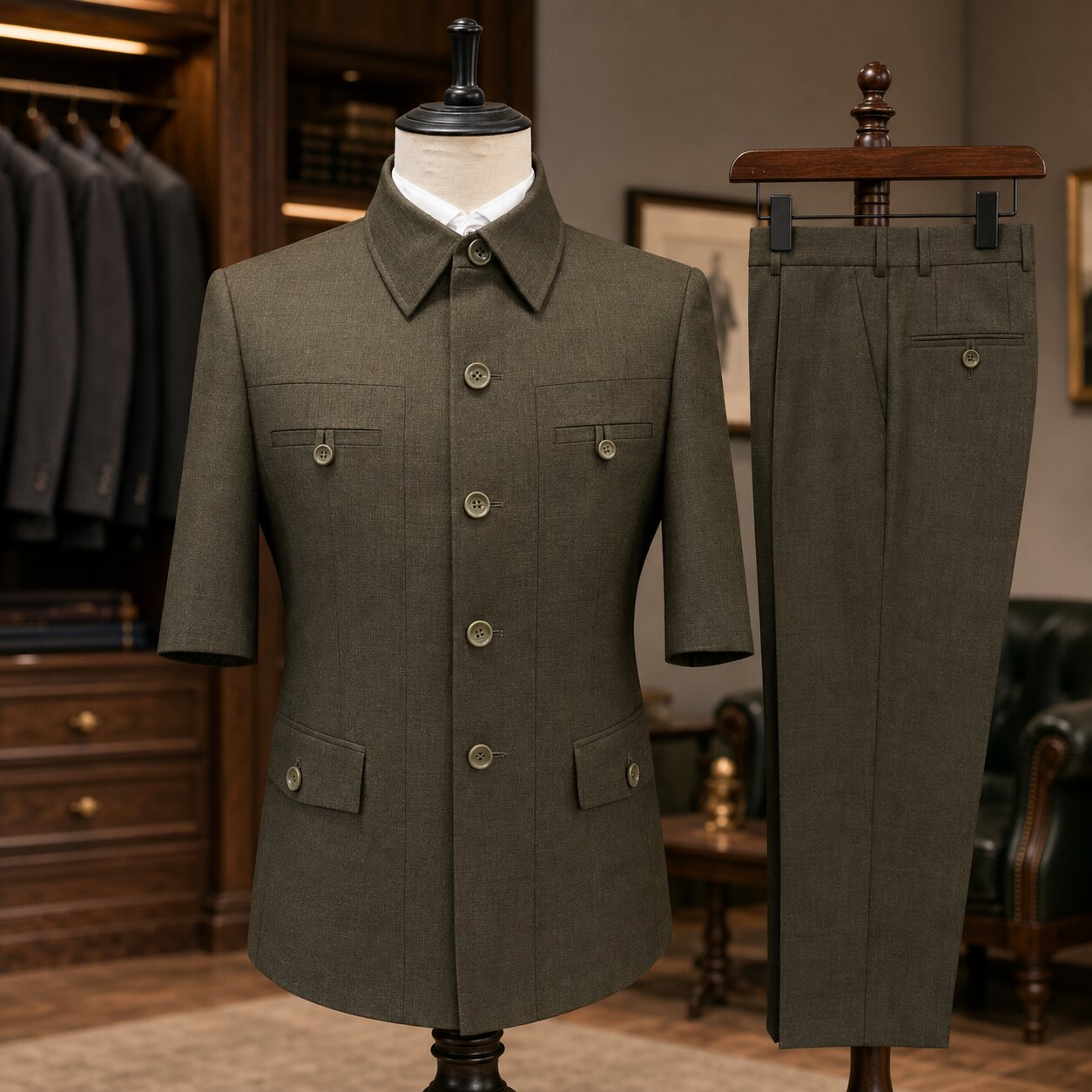 Men's Safari Suit Set Short Sleeve