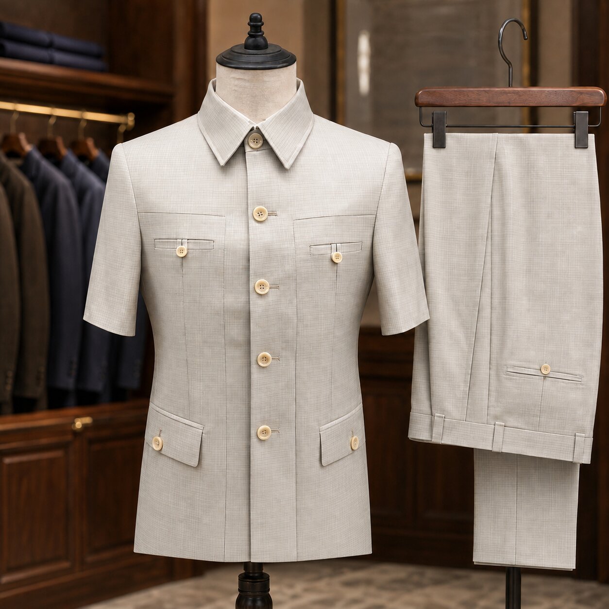 Men's Safari Suit Set Short Sleeve
