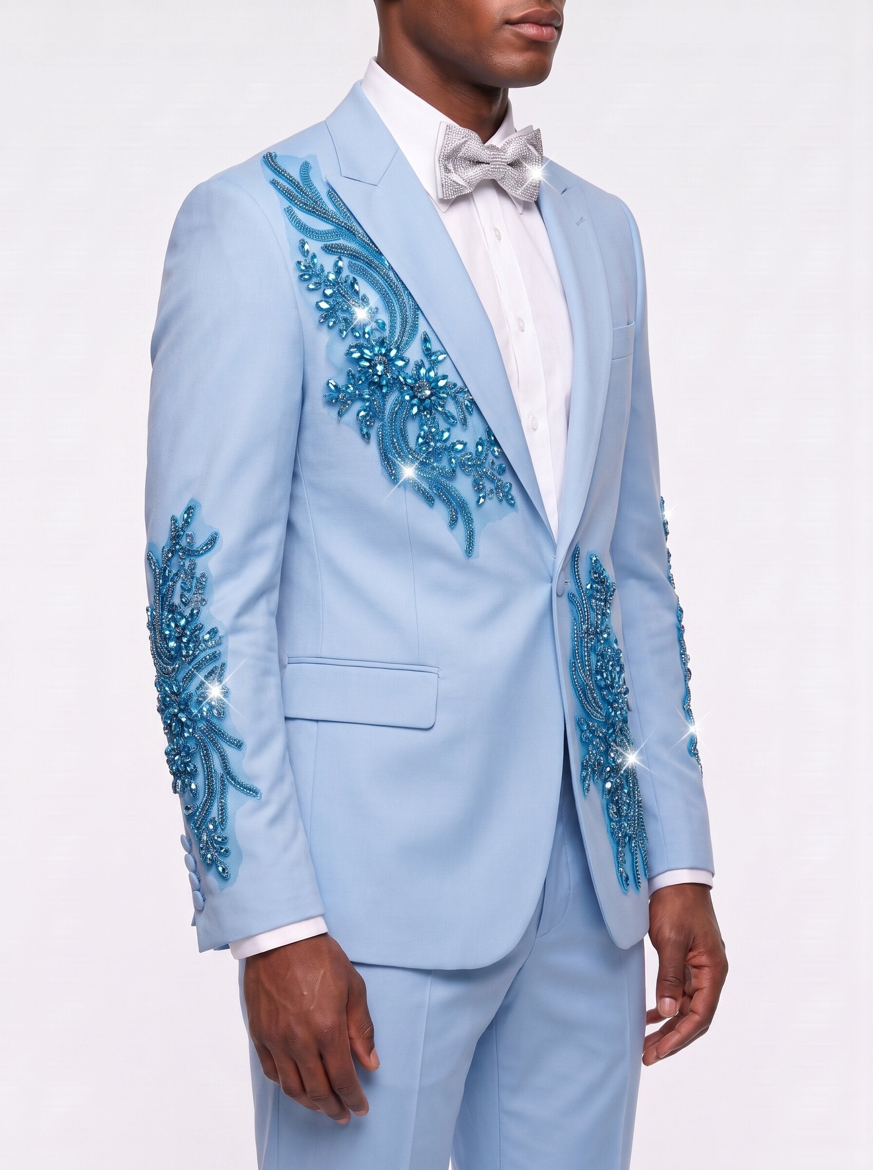 Men's Blue Rhinestone 2-Piece Prom Suit