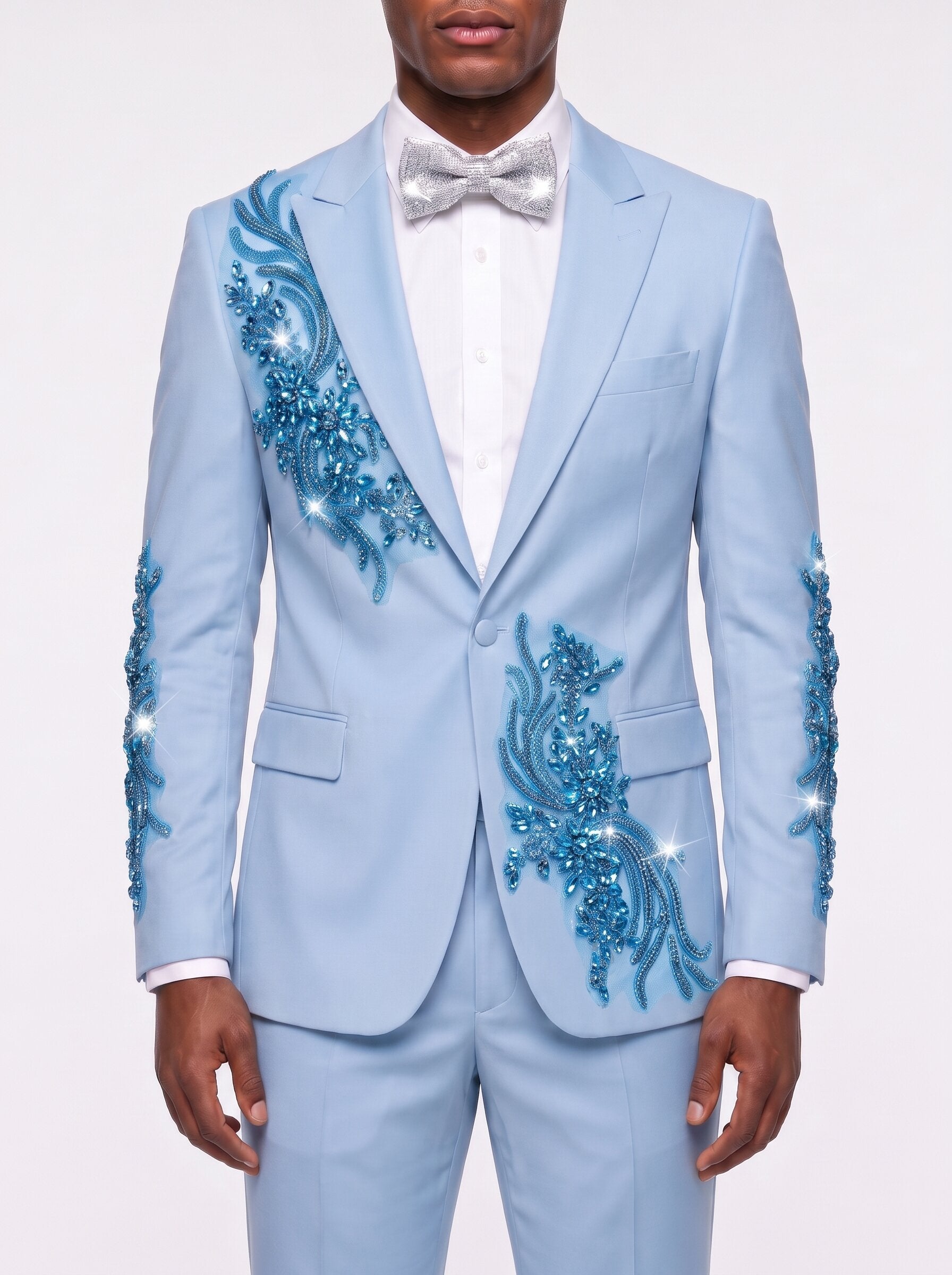 Men's Blue Rhinestone 2-Piece Prom Suit