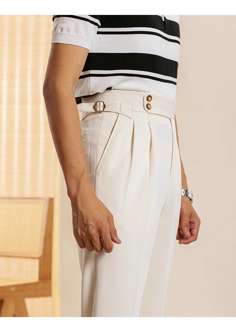 Men’s High-Waisted Cropped Pleated Dress Pants