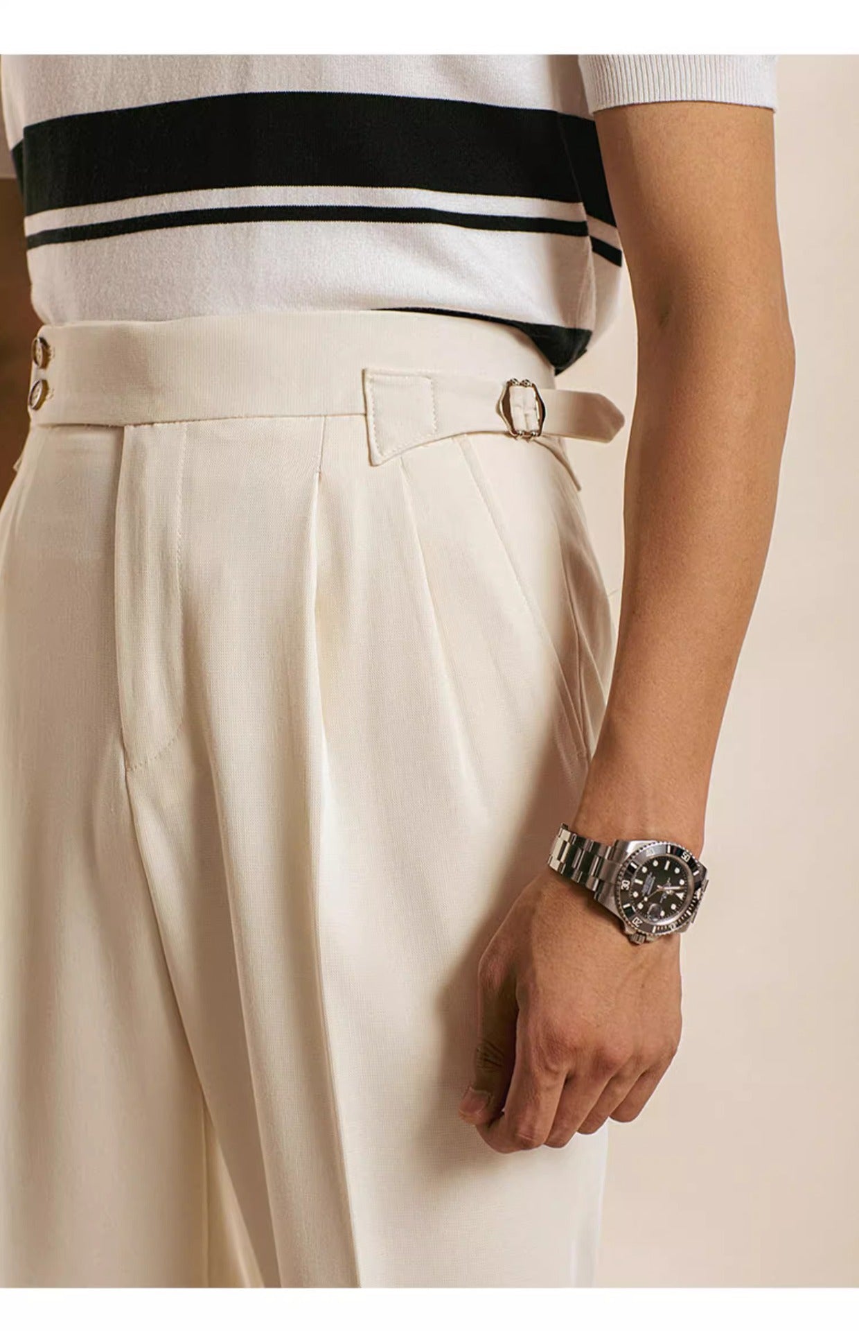 Men’s High-Waisted Cropped Pleated Dress Pants