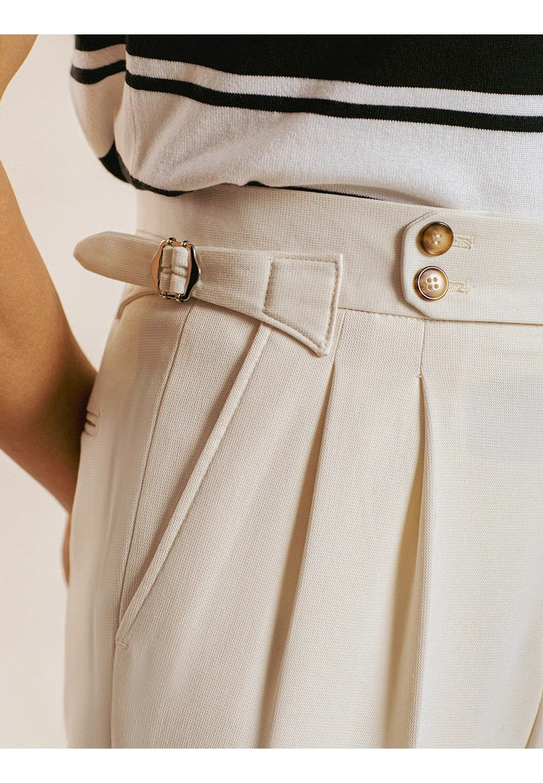 Men’s High-Waisted Cropped Pleated Dress Pants