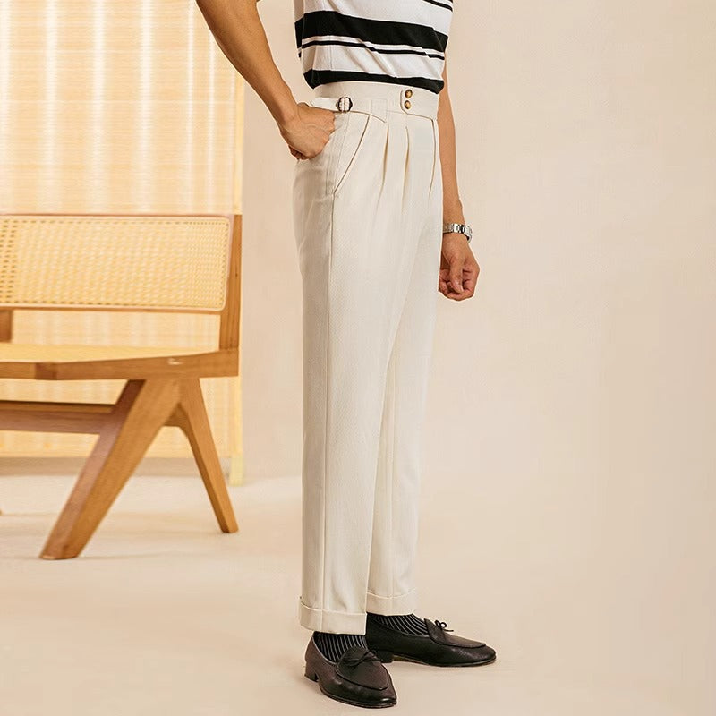 Men’s High-Waisted Cropped Pleated Dress Pants