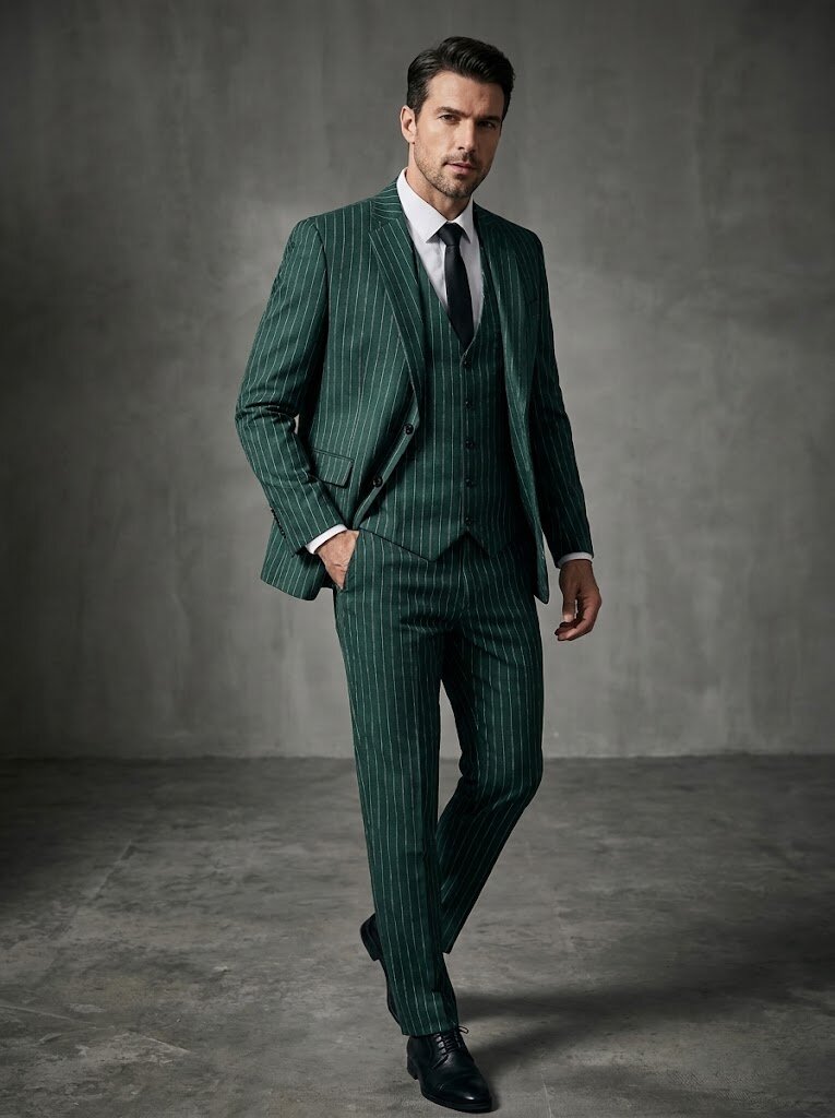 Men’s Pinstripe 3 Piece Suit Set – Classic Wedding, Groom & Office Suit