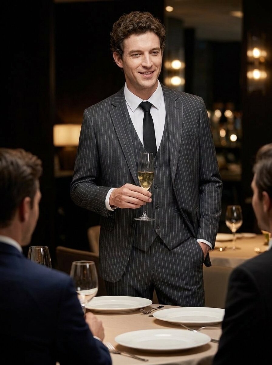 Men’s Striped 3 Piece Suit – Slim Fit Wedding & Business Formal Suit Set