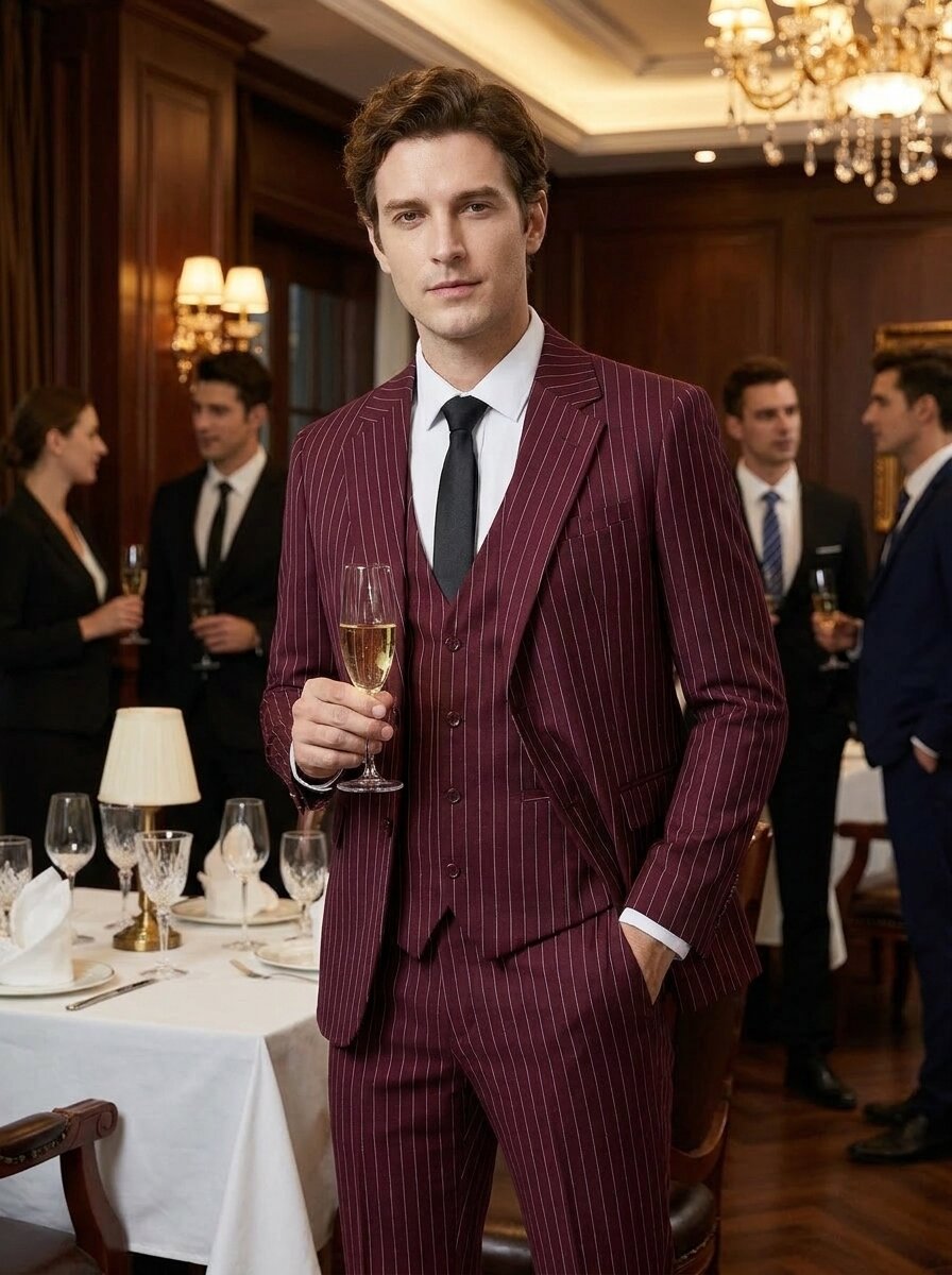 Men’s Pinstripe 3 Piece Suit Set – Classic Wedding, Groom & Office Suit