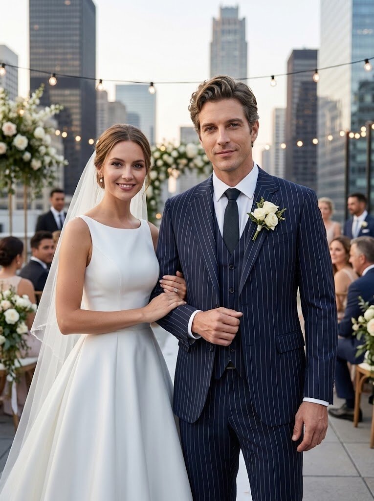 Men’s Pinstripe 3 Piece Suit Set – Classic Wedding, Groom & Office Suit