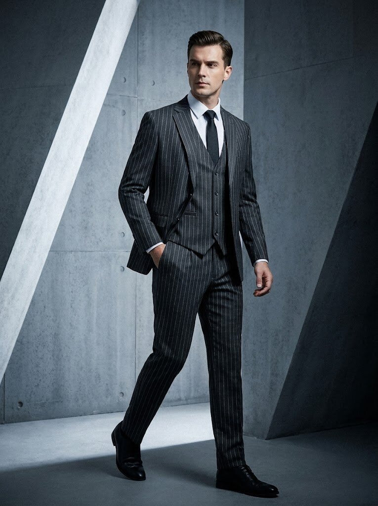 Men’s Striped Suit 3 Piece Set – Professional Office & Meeting Suit