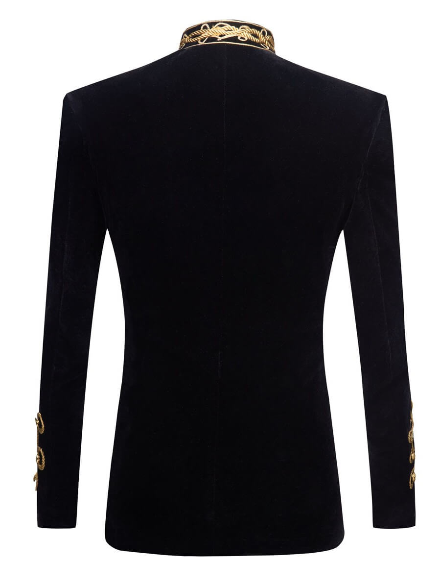 MoranX Men's Black Velvet Jacket with Gold Embroidery & Decorative Cord Buttons
