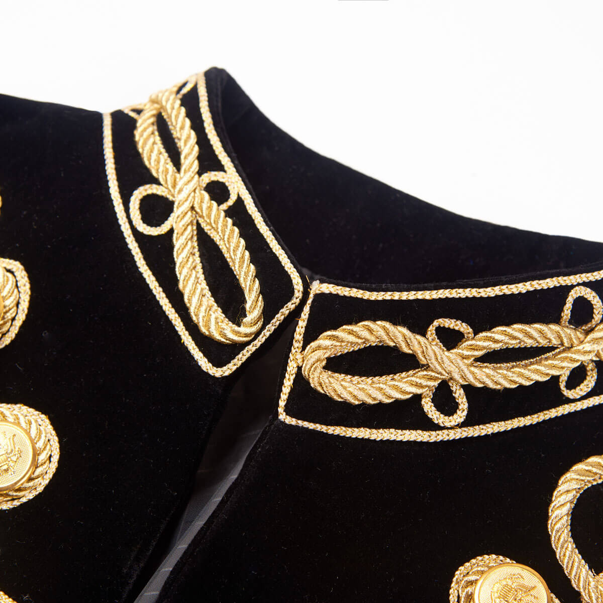 MoranX Men's Black Velvet Jacket with Gold Embroidery & Decorative Cord Buttons