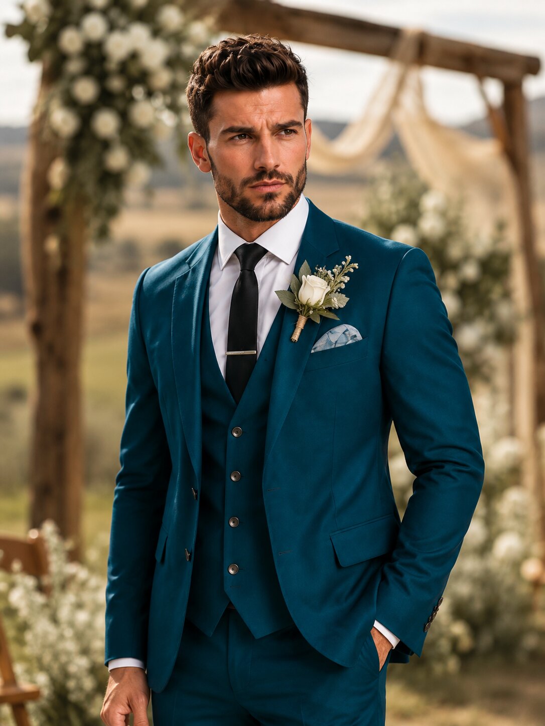 Men's Teal 3 Piece Suit Slim Fit Notch Lapel 