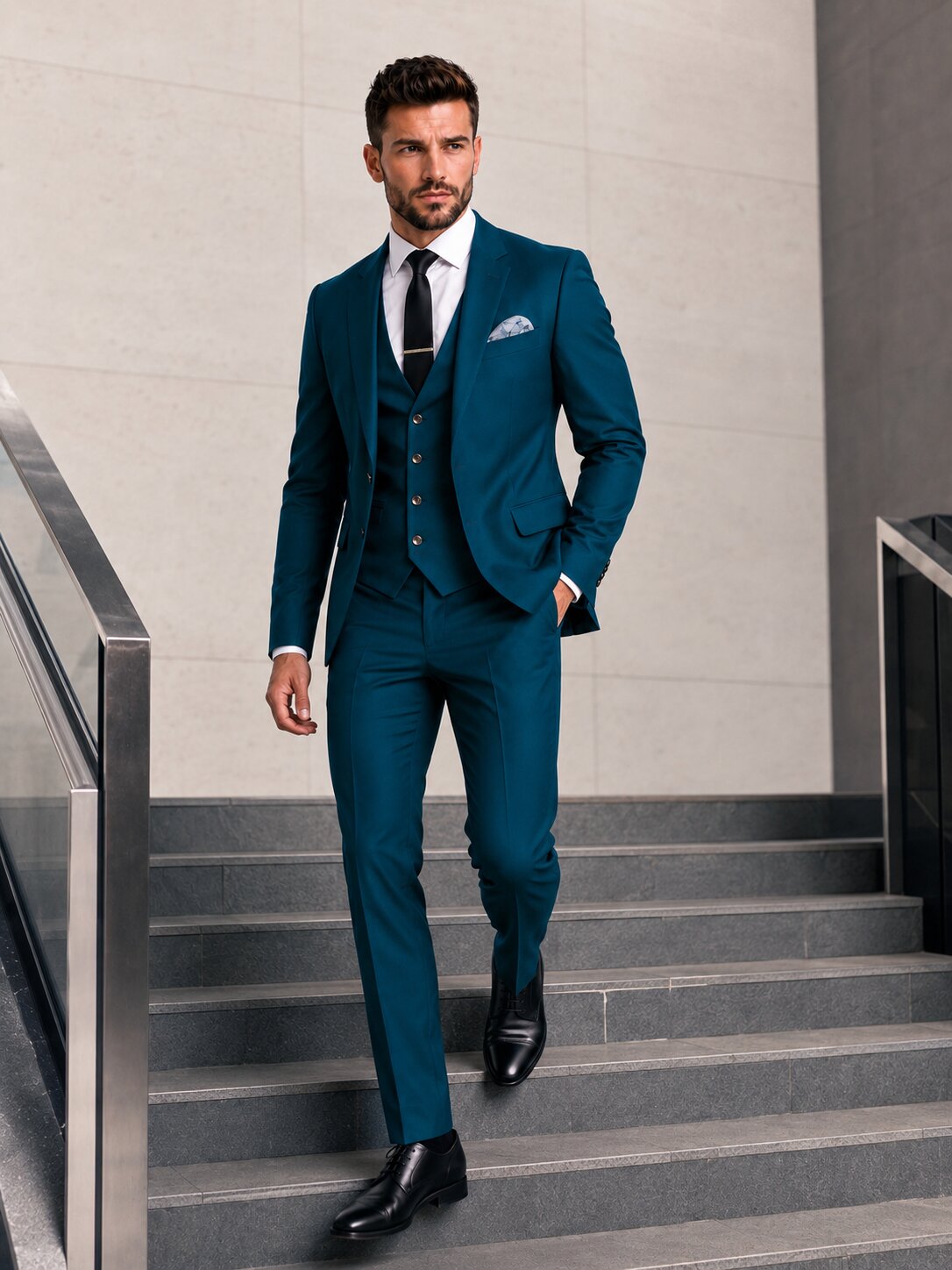 Men's Teal 3 Piece Suit Slim Fit Notch Lapel 
