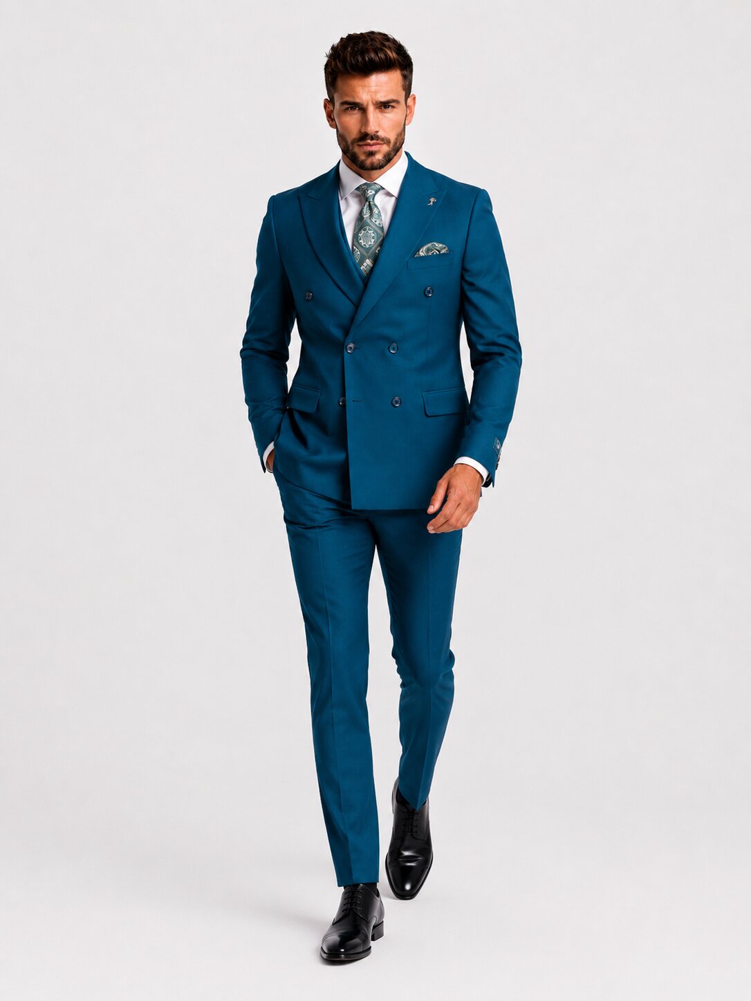 Men's Teal Blue Double Breasted Wedding Suit