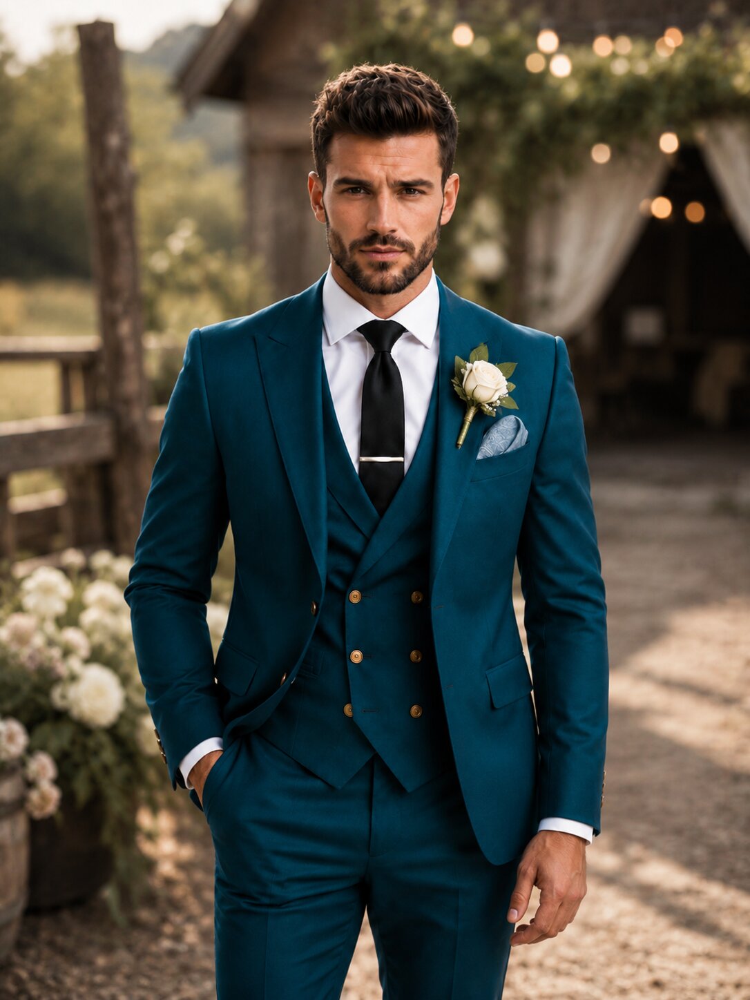 Men's Teal Blue Slim Fit 3 Piece Suit