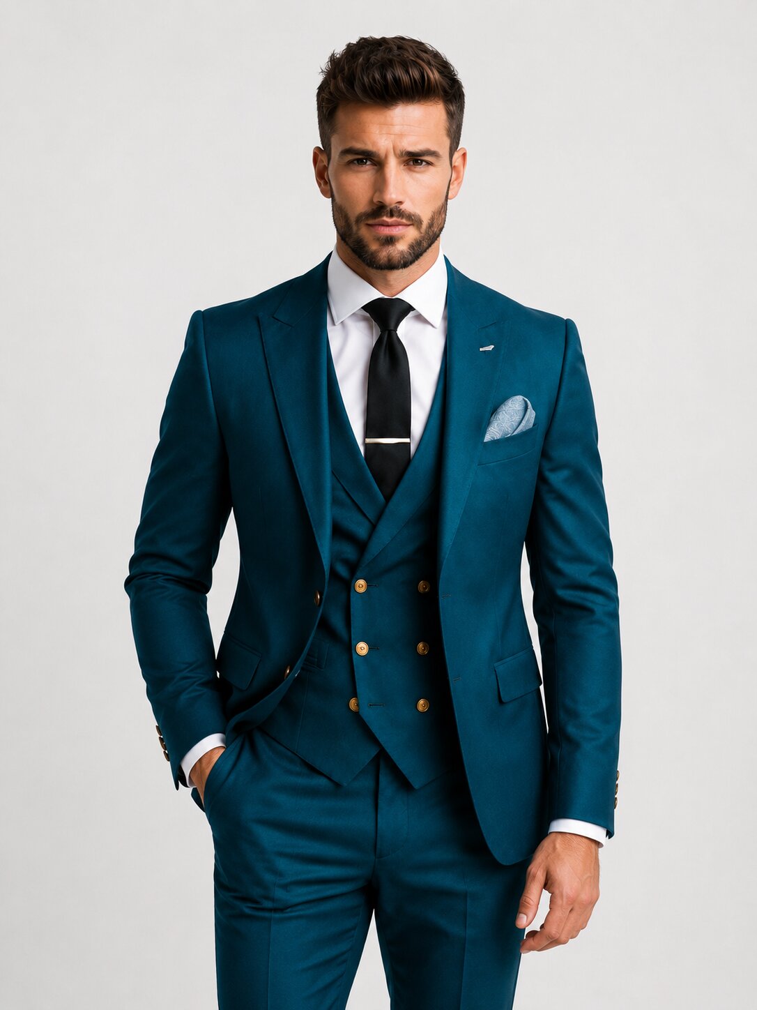 Men's Teal Blue Slim Fit 3 Piece Suit