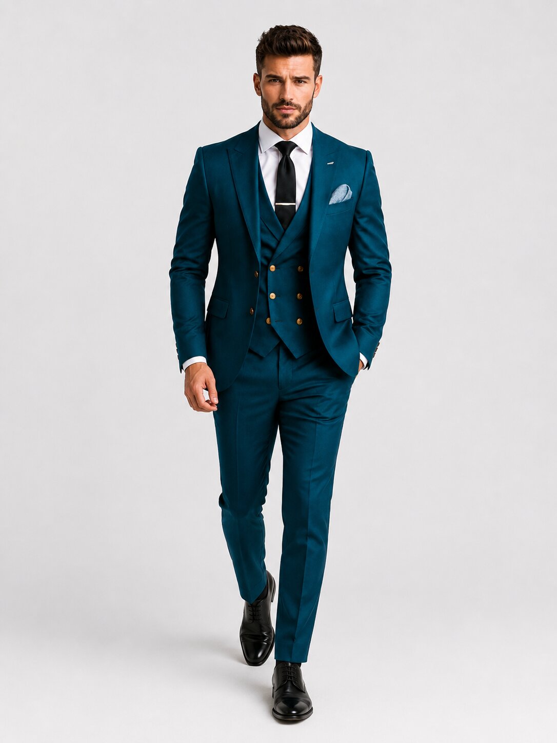 Men's Teal Blue Slim Fit 3 Piece Suit