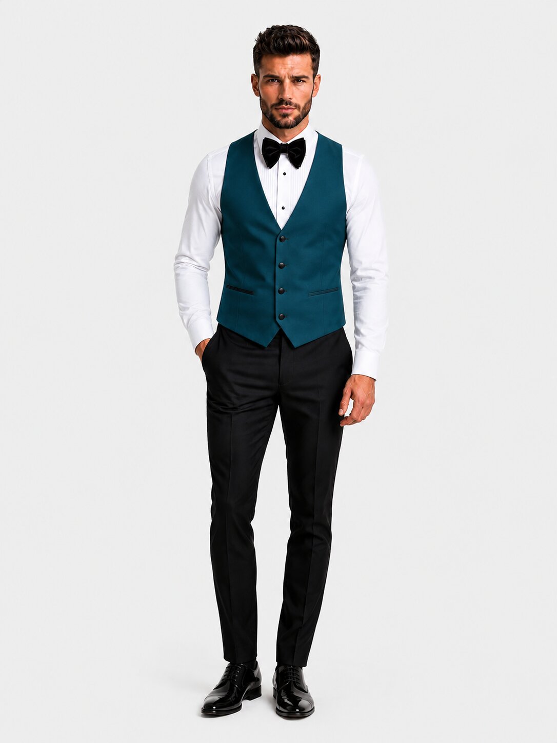 Men's Teal Blue Wedding Tuxedo 3 Piece Suit with Black Pants